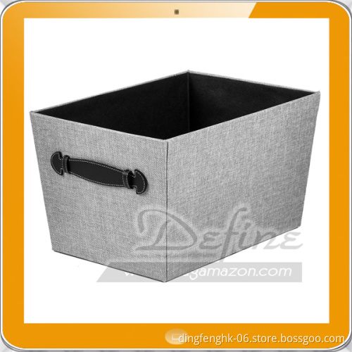 Gray Fabric Decorative Storage Basket with Leather Handles
